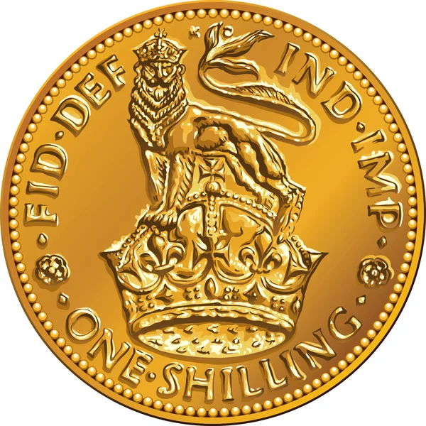 Vector British money gold coin shilling with crown ahd lion — Stock Vector