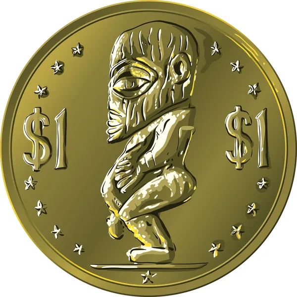 Argent vectoriel pièce d'or Îles Cook Dollar avec le dieu maori Tangar — Image vectorielle