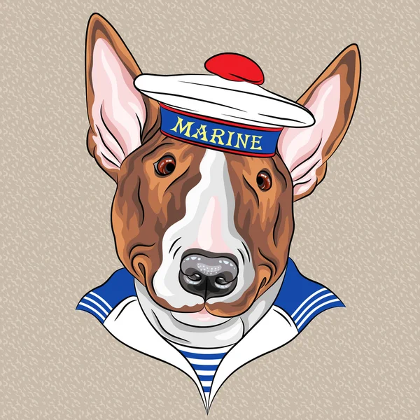 Vector divertido dibujos animados hipster perro Bullterrier marinero — Vector de stock