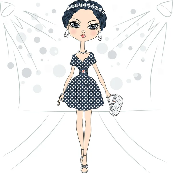 Vector fashion girl top model on the catwalk — Stock Vector