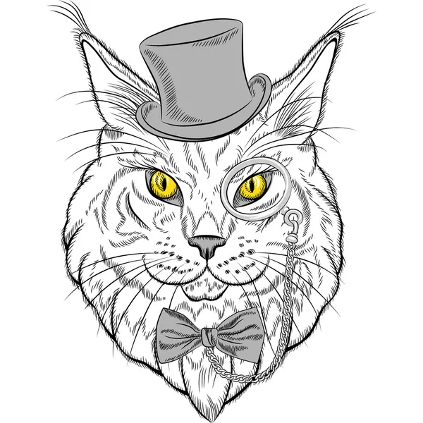 Portretul vectorial de închidere al hipsterului pisicii Maine Coon — Vector de stoc