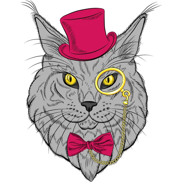 Portrait en gros plan vectoriel du chat hipster du Maine Coon — Image vectorielle