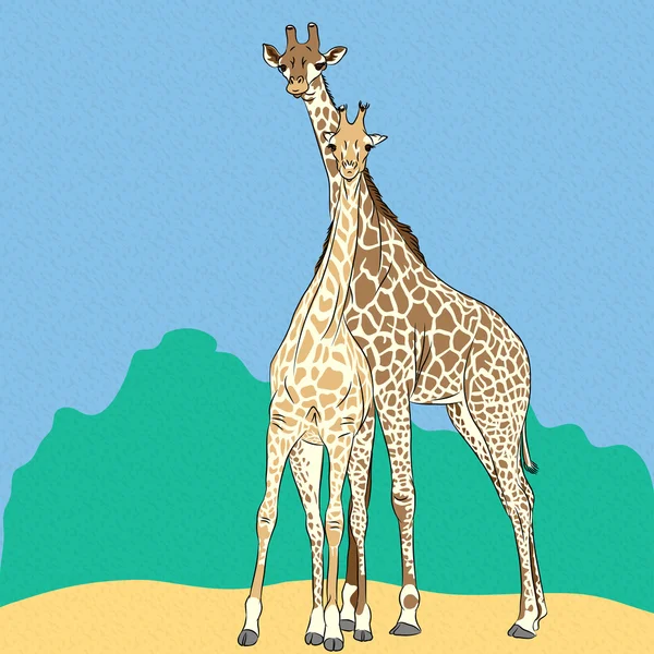 Vector Couples drôles de girafes amoureuses — Image vectorielle