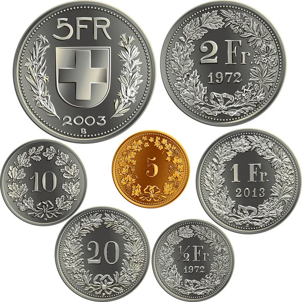 Conjunto de monedas de francos suizos — Vector de stock