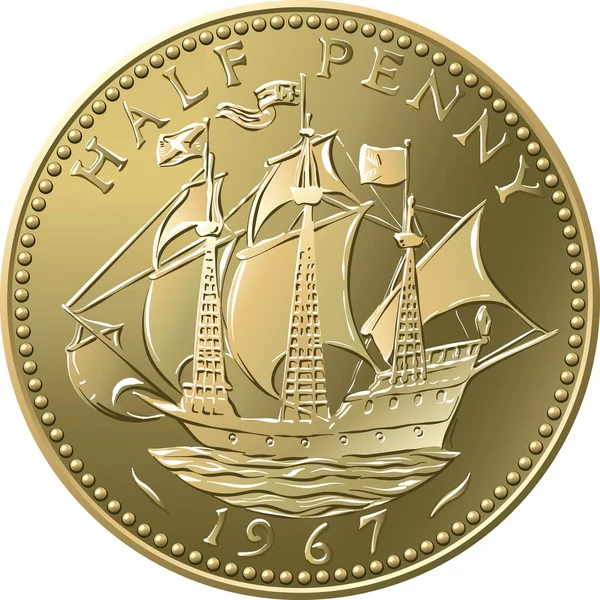 Moneda británica Un viejo medio penique — Vector de stock