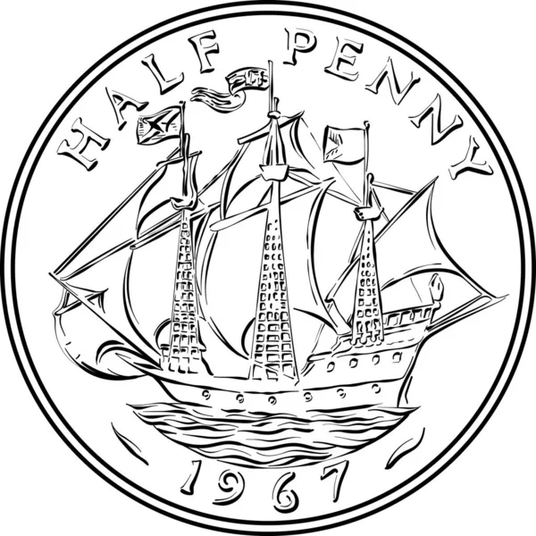 Brit érme Egy régi fél penny — Stock Vector