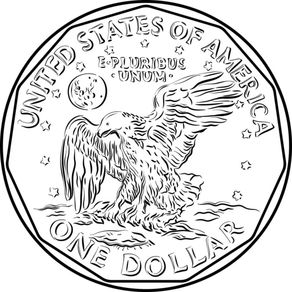 Monnaie Américaine Susan Anthony Dollar Pièce Dollar Avec Aigle Serrant — Image vectorielle