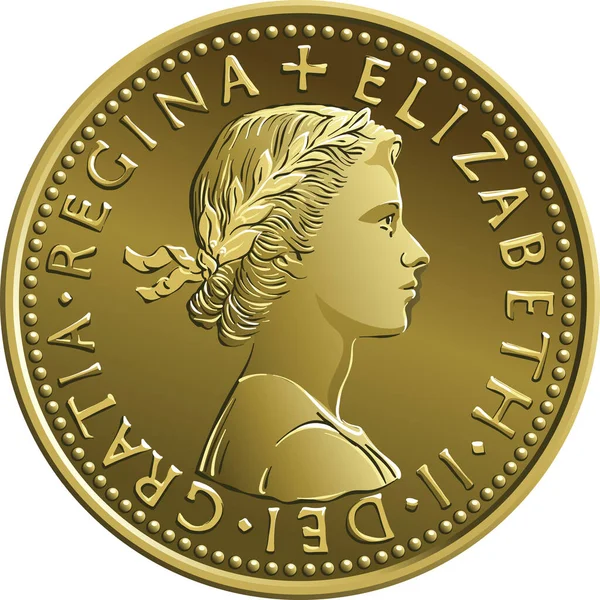 Moneda Oro Británica Seis Peniques Cara Con Reina — Vector de stock