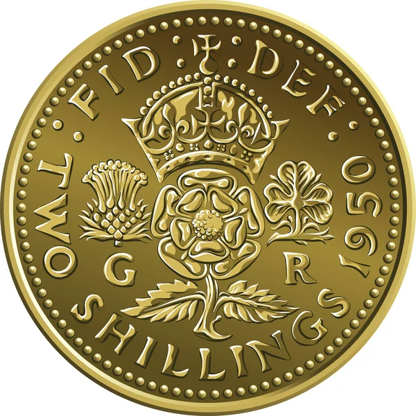 Moneda Oro Del Dinero Británico Dos Chelines Rey Jorge Florín — Vector de stock