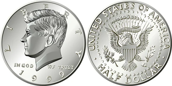 Conjunto Moneda Los Estados Unidos Medio Dólar Con John Kennedy — Vector de stock