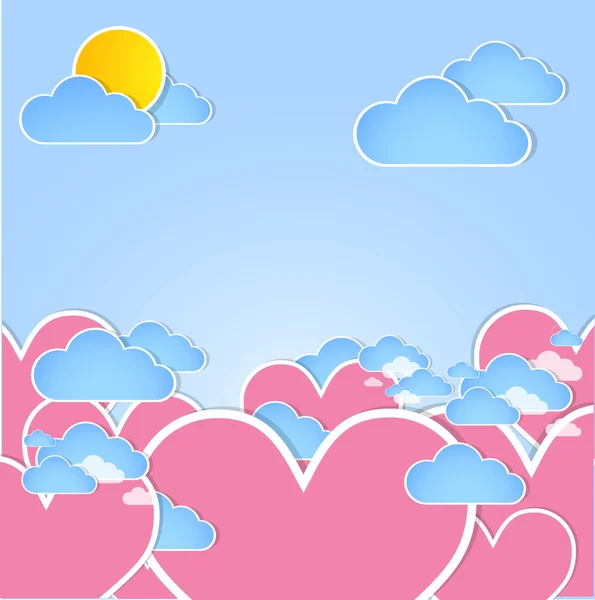 Roze harten in de hemel. vector — Stockvector