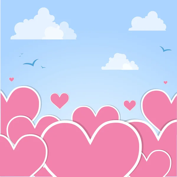 Corazones rosados en el cielo. Vector — Vector de stock