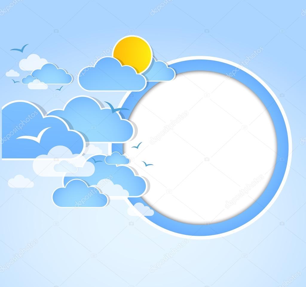 Good weather round background. Blue sky with clouds. Vector