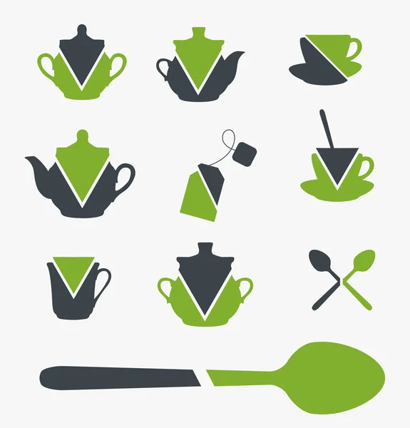 Conjunto de objetos de té. Vector — Vector de stock