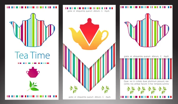 Conjunto de tarjetas de color. Tema del té — Archivo Imágenes Vectoriales