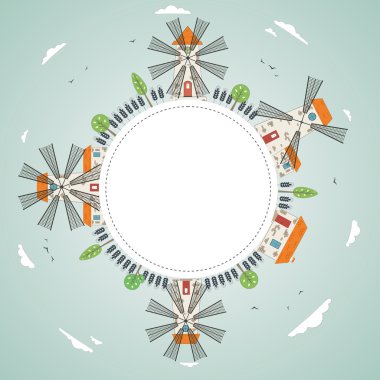 yel değirmenleri ile doğa arka plan. vektör.