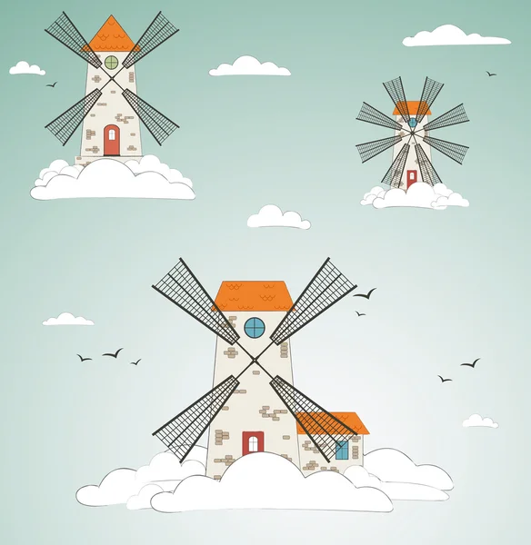 Windmill at sky. vector — Stock Vector