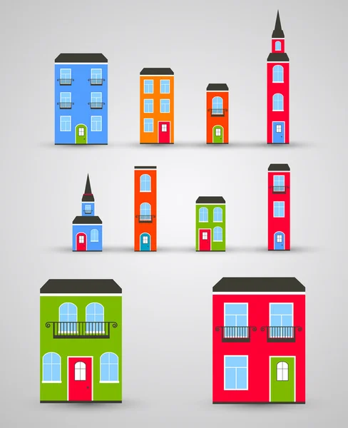 Set of funny buildings. Vector — Stock Vector