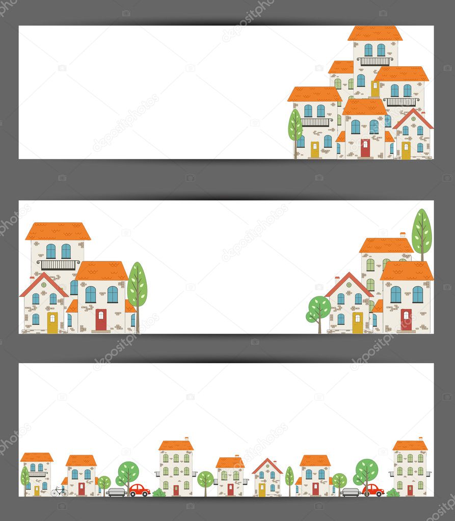 Set of web banners. City theme. Vector