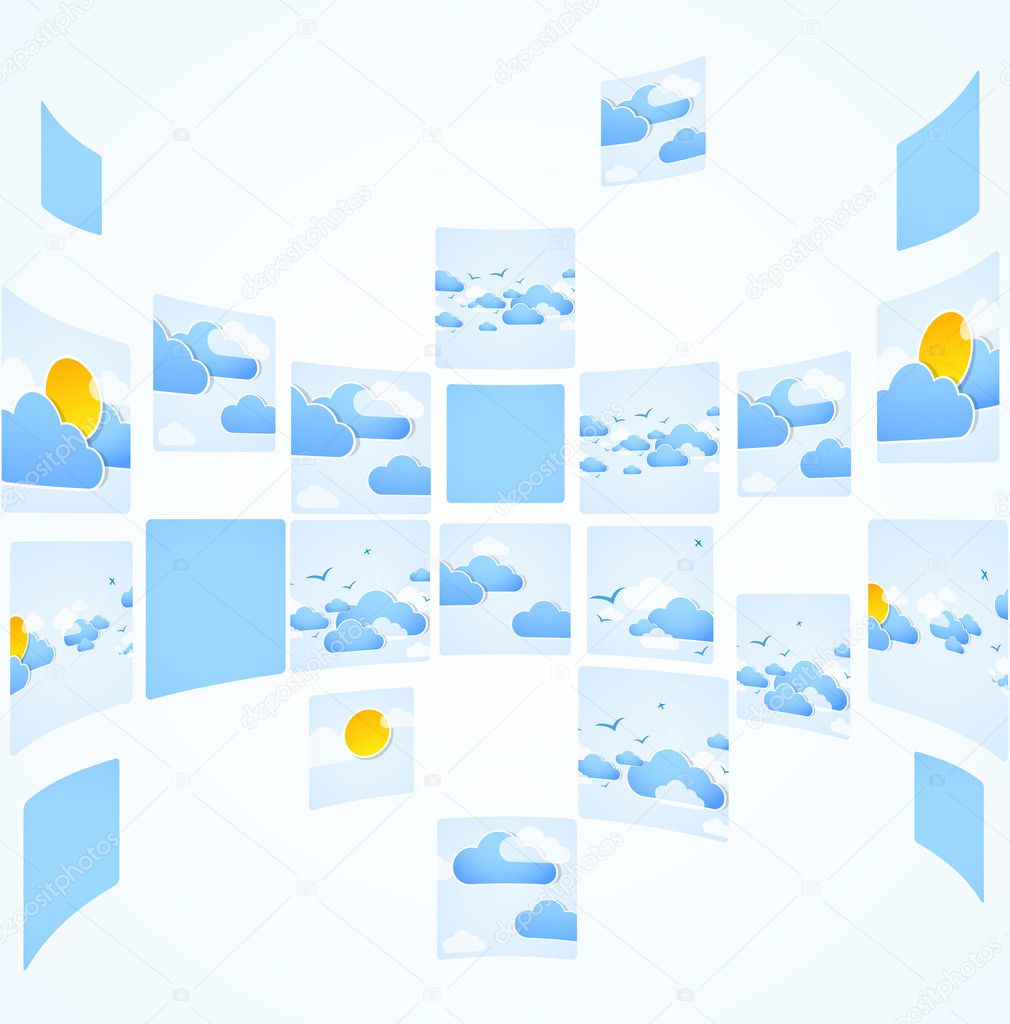 Mosaic theme. Good weather background. Blue sky with clouds. Vec