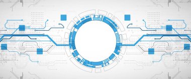 Soyut teknoloji konsepti. Devre kartı, yüksek bilgisayar rengi arkaplan. İçerik, web - şablon, iş teknolojisi sunumu için alanı olan vektör illüstrasyonu.