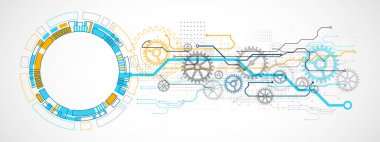 Soyut teknoloji konsepti. Devre kartı, yüksek bilgisayar rengi arkaplan. İçerik, web - şablon, iş teknolojisi sunumu için alanı olan vektör illüstrasyonu.