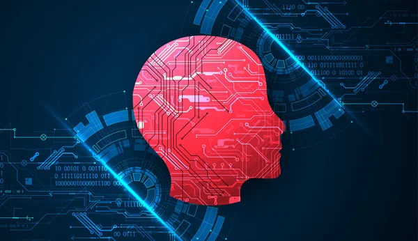 Abstrakter Hintergrund Zum Thema Künstliche Intelligenz Rote Kopfform Mit Technologischen — Stockvektor