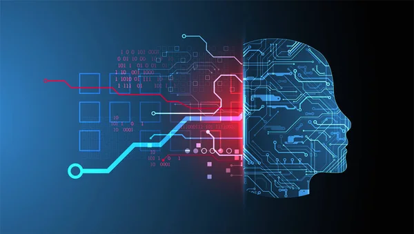 Antecedentes Abstratos Sobre Tema Inteligência Artificial Forma Cabeça Com Elementos —  Vetores de Stock