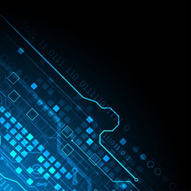 Teknolojik ve bilimsel konularda soyut bir geçmiş. Dijital kod kullanan çeşitli teknik detaylar. Vektör biçimi.