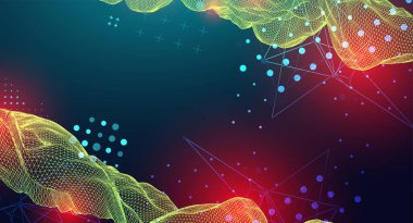 Soyut dalga, çerçeve biçiminde parlak bir eğim renginde yapılır. Bilim ve teknoloji sunumu için şablon.