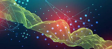 Soyut dalga, çerçeve biçiminde parlak bir eğim renginde yapılır. Bilim ve teknoloji sunumu için şablon.