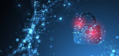 Veri güvenliği siber verileri ya da bilgi gizlilik fikrini resmediyor. Renkli soyut internet teknolojisi.