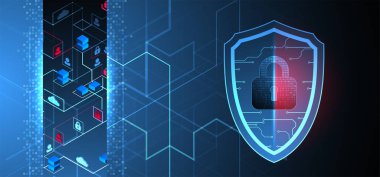 Bilgi koruma ve bilgisayar güvenliği konularında teknolojik soyut arka plan.