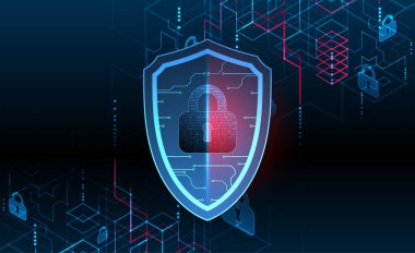 Bilgi koruma ve bilgisayar güvenliği konularında teknolojik soyut arka plan.