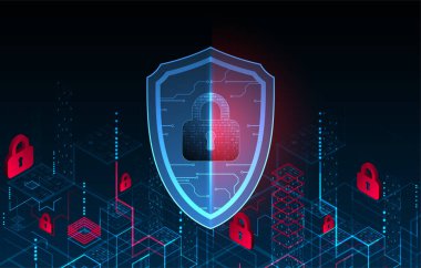 Bilgi koruma ve bilgisayar güvenliği konularında teknolojik soyut arka plan.