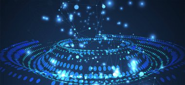 Yarıton temalı Vektör. Noktaları ve çizgileri birleştiren bilim soyut arkaplanı. 