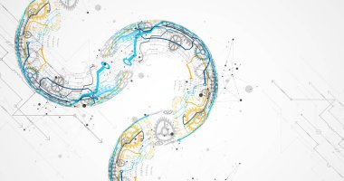 Teknolojik bir temada soyut renk vektörü arka planı birçok farklı teknik unsur kullanılarak oluşturulur. Genel ağ kavramı.