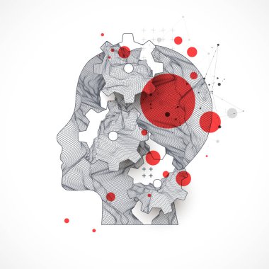 Topografi kontur içinde. İnsan kafası, vitesli çerçeve biçiminde yapılır. Vektör sanatı.