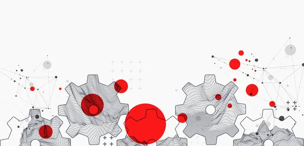 六角歯車を用いた現代の科学技術の抽象的背景 ワイヤーフレームスポット表面イラスト ベクトル — ストックベクタ