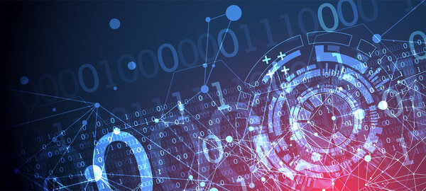 Abstract background with plexus effect. Scientific and technological concept with the use of technical elements formed in the shape of a circle.