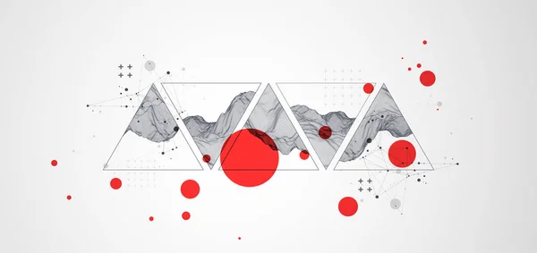山の科学的 技術的なイメージ 三角形内の抽象的なワイヤフレーム表面の背景 — ストックベクタ
