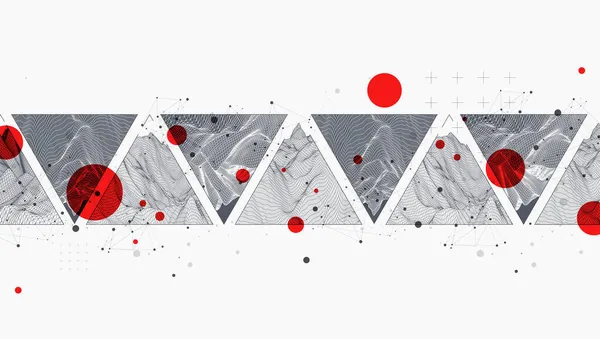 山の科学的 技術的なイメージ 三角形内の抽象的なワイヤフレーム表面の背景 — ストックベクタ