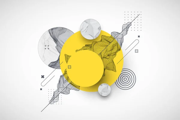 Fond Wireframe Abstrait Tendance Éléments Art Science Technologie Moderne Illustration — Image vectorielle