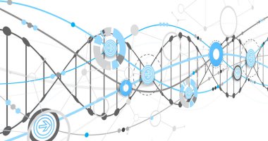 Bilim şablonu, duvar kağıdı ya da DNA moleküllü pankart. Vektör illüstrasyonu