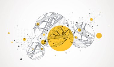 Vector abstract background with a wireframe dynamic pipes, line and particles inside circle.