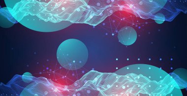 Soyut dalga, çerçeve biçiminde parlak bir eğim renginde yapılır. Bilim ve teknoloji sunumu için şablon.