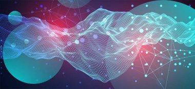 Soyut dalga, çerçeve biçiminde parlak bir eğim renginde yapılır. Bilim ve teknoloji sunumu için şablon.