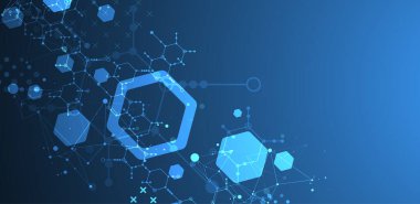 Modern neon science or technology abstract background using hexagonal shapes. Vector.