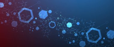 Modern neon science or technology abstract background using hexagonal shapes. Vector.