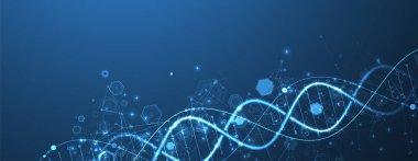 Parlayan neon DNA zinciri. Biyoteknoloji, biyokimya, bilim, tıp konsepti. Genetik engenetikleme şablonu.